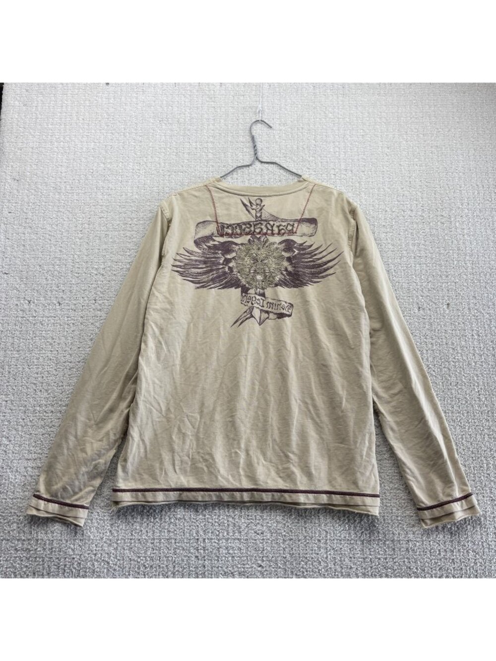 Y2K Parasuco Long Sleeve Shirt Men’s Sz XL Beige Cyber Grunge Goth Distressed